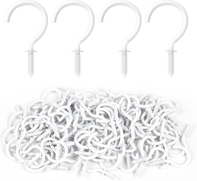 RELBRO Screw Hooks, 1 Inch Metal Screw in Cup Hooks, White, 100 Pcs - Image 1